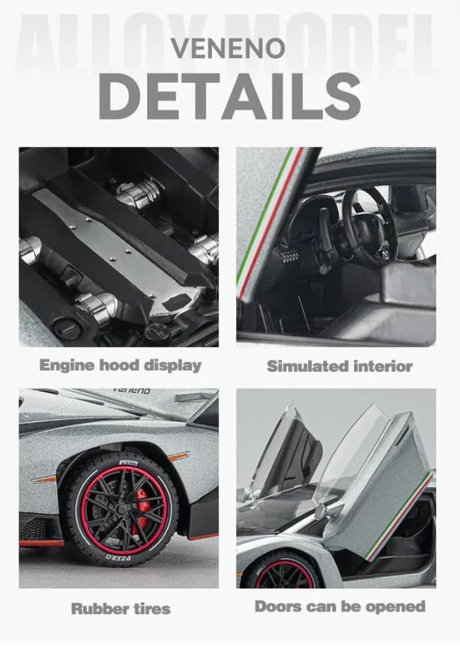 Image of 1:24 Scale Big Size Lamborghini Vaneno Toy Car | Metal Pullback Diecast Car for Kids with Openable Doors, Sound, Light Effects Toy for Car Enthusiasts (Color As Per Available), Red
