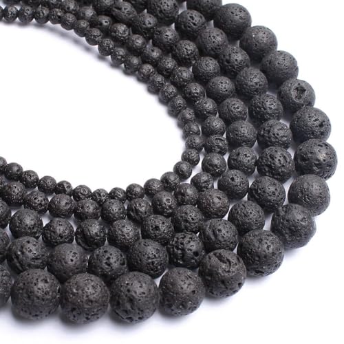 LASOFAMERE 96pcs 4mm Black Volcanic Lava Beads for Jewelry Making Assorted Natural Loose Stone Beads for Bracelets Round Gemstone Bead Mens Bracelets NecklaceDIY Birthday Crafts Gifts with Adults