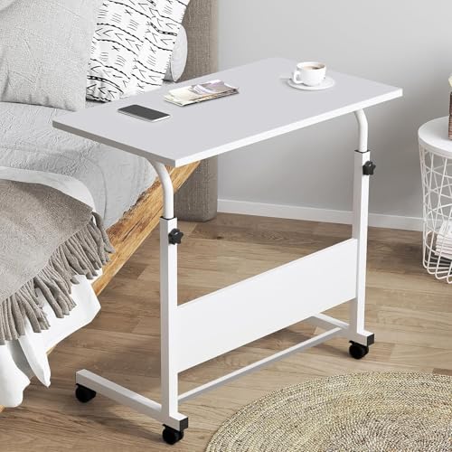 Torche ironwood Multipurpose Height Adjustable Movable Table for Computer & Laptop Table with Wheels (Small-Pearl White)
