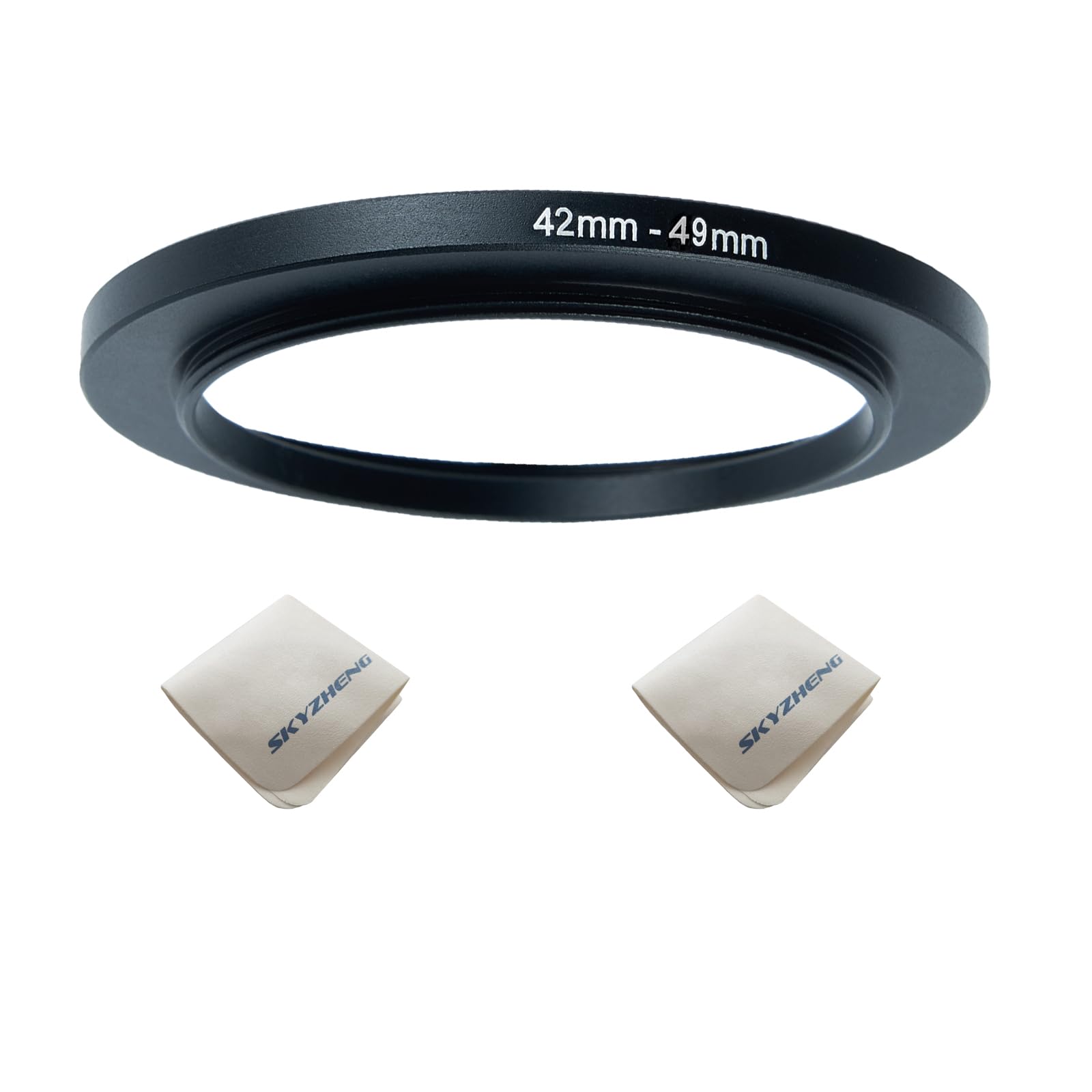 42mm Lens to 49mm Camera Lens Adapter 42mm to 49mm Step Up Ring Adapter Ring for All Brands of UV ND CPL, with Premium Lens Wiping Cloth 2 Pack (42mm-