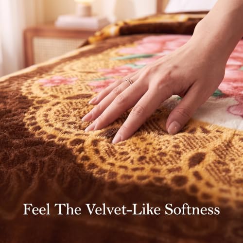 Image of BSB HOME Double Bed Mink Blanket 1.5 Kg,Velvet Like Soft Plush Fleece Blanket,Warm Lightweight Winter AC Blanket,Skin Friendly Floral Blanket for Double Bed,78 x 75 Inches(198 x 190 cm)-Espresso Brown
