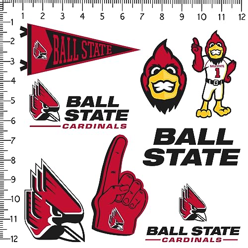 Image of Ball State University 7ct Vinyl Large Deluxe Stickers Variety Pack - Laptop, Water Bottle, Scrapbooking, Tablet, Skateboard, Indoor /Outdoor - Set of 7