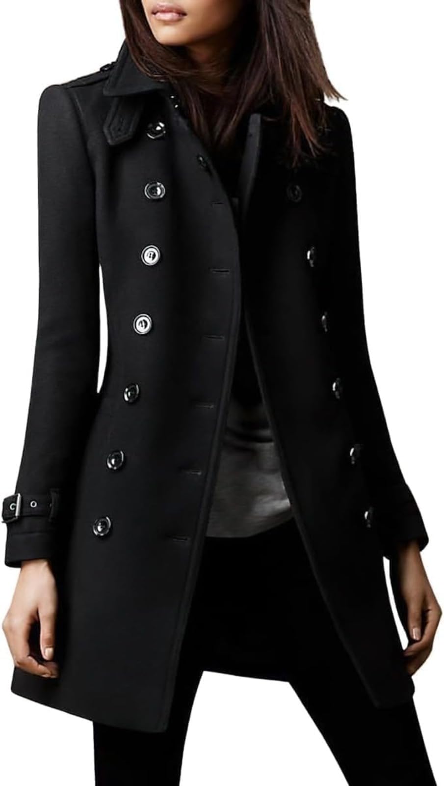 Generisch Damen Retro Mode Herbst Und Winter Zweireihiger Wollmischungsmantel Eleganter Klassischer Reversmantel Leicht Lässig Schmaler Business Büromantel