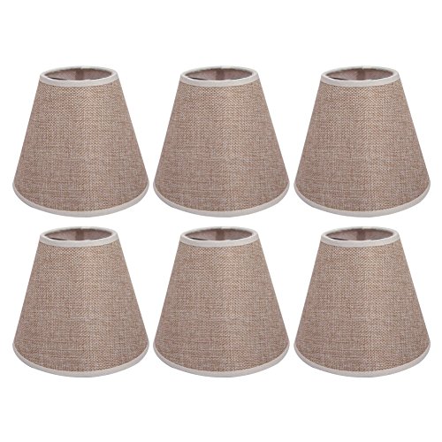 AFY - Pantallas de lámpara, lámpara, tulipa, lino, cierre de clip sobre la vela o la bombilla. Paquete de 6 unidades.