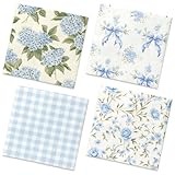 40Pcs Floral Napkins-Blue White Party Supplies One Napkin with 4Patterns,Vintage Flower Tea Party Decorations for Birthday,Baby Shower