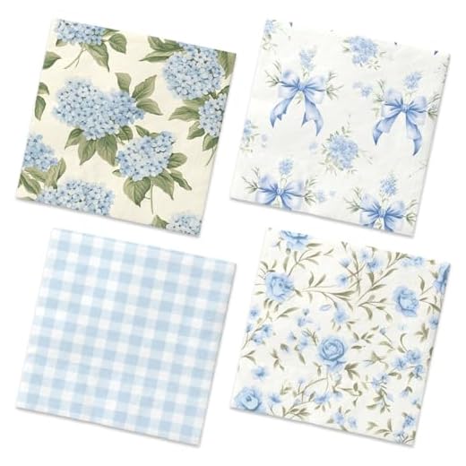 40Pcs Floral Napkins-Blue White Party Supplies One Napkin with 4Patterns,Vintage Flower Tea Party Decorations for Birthday,Baby Shower
