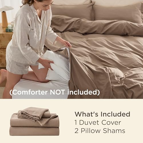 Image of Bedsure Brown Duvet Cover King Size - 3 Pieces Prewashed Cotton-Like Extra Soft Bedding Set, Includes 1 Duvet Cover 104x90 Inches with Zipper Closure & 2 Pillow Shams, Comforter Not Included