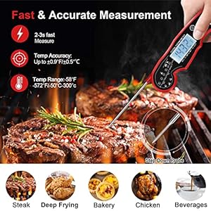 Meat Thermometer Digital for Grilling and Cooking - ANDAXIN Waterproof Ultra-Fast Instant Read Food thermometers with Backlight & Calibration for Kitchen, Deep Fry, BBQ, Grill(Red/Black), LCD Meat Thermometer Digital for Grilling and Cooking ANDAXIN Waterproof Ultra Fast Instant Read Food thermometers with Backlight Calibration for Kitchen Deep Fry BBQ GrillRedBlack LCD