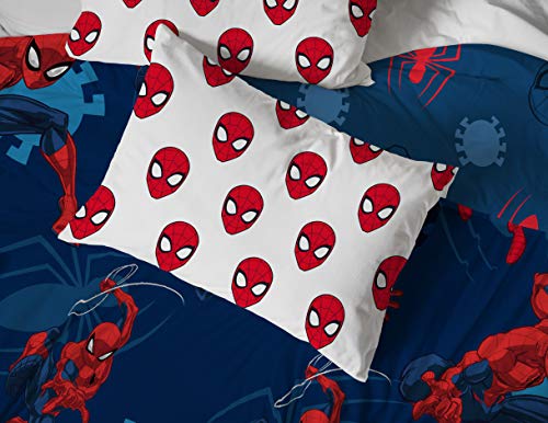 Image of Marvel Spiderman Full Size Comforter Set 5 Piece Kids Bedding, Blue | Bed in a Bag, Comforter Sheets Pillowcases, Official Product, Soft Microfiber, Machine Washable, Easy Care, Boys Gift
