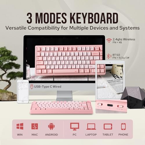 Image of KiiBoom Moonshadow V2 75% Wireless Aluminum Gaming Keyboard, QMK&VIA Programmable, BT5.0 /2.4GHz /USB-C, Hot-Swappable Creamy Mechanical Keyboard with FR4 Plate, Knob, 4000mAh Battery (Pink)