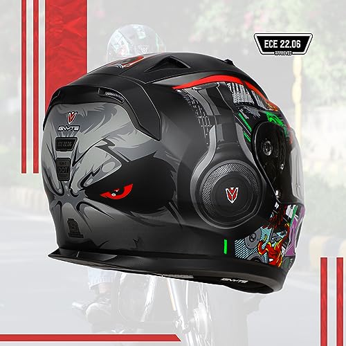 Image of Ignyte IGN-7 Bug ECE 22.06 /ISI /DOT Certified Full Face Graphic Helmet with Outer Anti-Fog Clear Visor and Inner Smoke Sun Shield