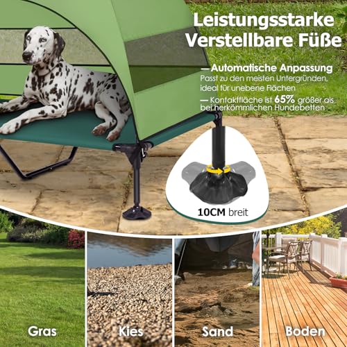Erhöhtes Hundebett Outdoor mit Dach,Hundeliege Klappbar mit Anti-Rutsch-Füßen, Hundezelt Outdoor mit Großem Schatten, Kühlendes ErhöHtes Hunde Bett für Camping, Garten, Strand & Pool
