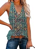 ORANDESIGNE Damen Sexy Tank Top Sommer Ärmellose Bedrucktes T-Shirt V-Ausschnitt Weste Bluse Basic Oberteile Tunika Casual Lose Shirt Tops A Grün XXL