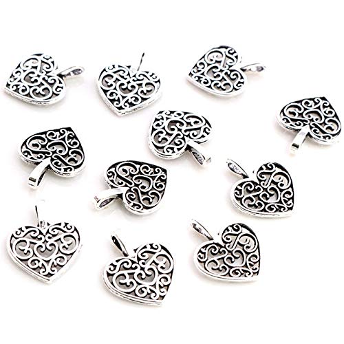 BoKa-Store - 30pcs Charms Hollow Lovely Heart 16x14mm Antique Making Pendant fit,Vintage Tibetan Silver Plated Bronze,DIY Bracelet Necklace - R5-06