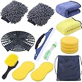 ZILL 15Pcs Car Cleaning Kit,Car Wash Detailing Kit,Car Detailing Brushes Set,Wash Bucket Bracket,Big Towels,Car Wash Mitts,Tire Brush,Window Water Blade,Car Wash Sponge Wax Applicators etc. (15)