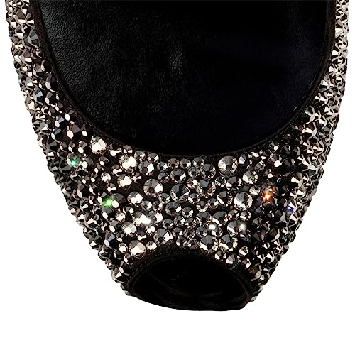 FSJ Women Full Rhinestone Platform Pumps Peep Toe Stiletto Sexy Slip On High Heels Party Club Wedding Prom Shoes Size 4-15 US4