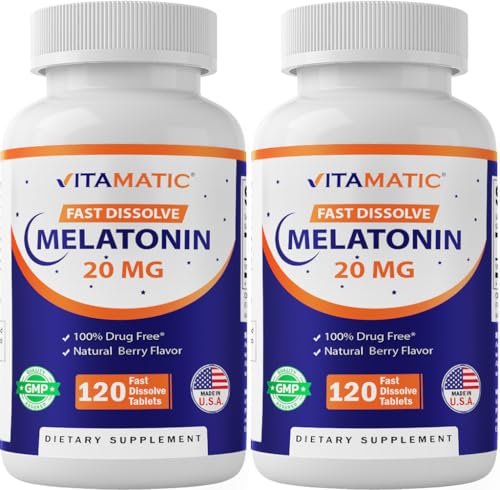 Vitamatic Melatonin 20 mg Fast Dissolve Tablets 120 Count (2-Pack)