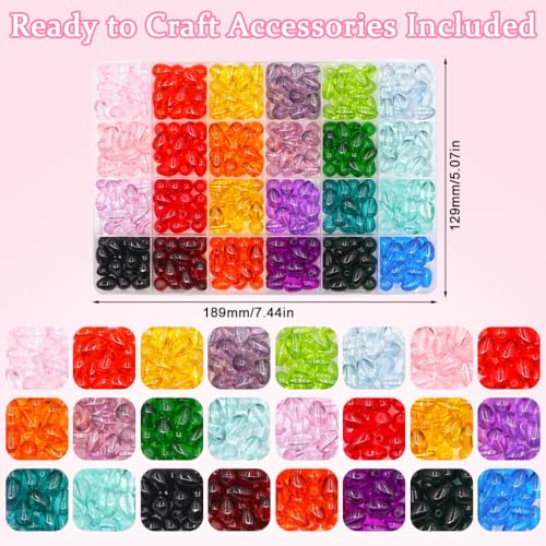 Image of PATPAT24-Color Teardrop Glass Beads Craft Set 8mm Colored Teardrop Glass Beads (560Pcs), with Spacer Beads, Scissors & Crystal Line, DIY Jewelry Making Kit for Necklaces, Bracelets, Earrings