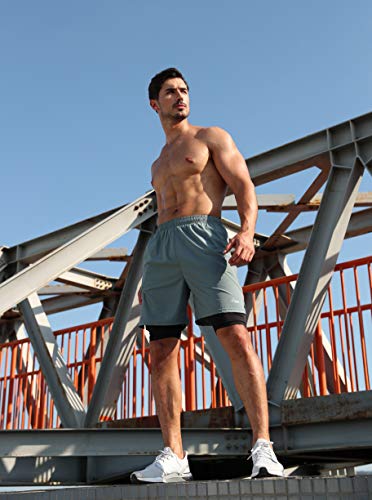 Image of Pudolla Men's 2 in 1 Running Shorts 5 inch Quick Dry Gym Athletic Workout Shorts for Men with Phone Pockets
