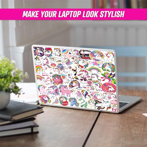 Image of FlyBuyHub Aesthetic Vinyl Stickers for Phone Case, Laptop, Notebook, Diary, Water Bottle, School Bag - Self-Adhesive Set of 50 Glossy and Waterproof (Unicorn)