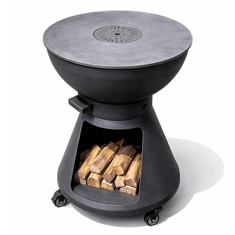 Barbecue a Legna e Carbone Yucatán | BBQ Tondo in Acciaio Corten da Esterno & da Giardino con Griglia di cottura in Acciaio Inox 316 sp.1cm, Portatile con Ruote (Antracite)