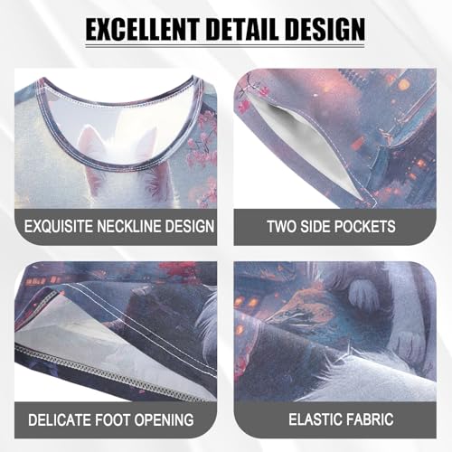 ALAZA Fox Tower Blossom Branch Pajamas Set Short Sleeve Cotton Sleepwear Summer Pjs 2 Piece 5-14Y4