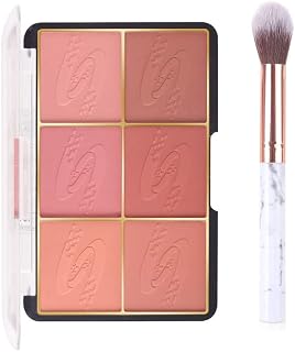 Go Ho 6 Colors Face Blush Palette,Light Matte Contour Blush Makeup Palette,Bright Powder Mineral Blusher Kit with Brush-02