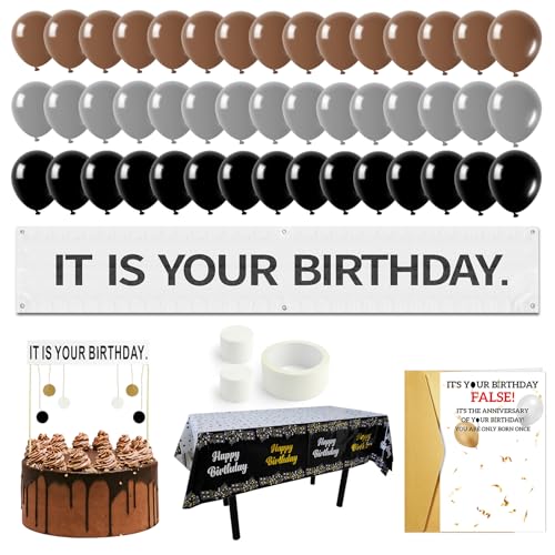The Office Birthday Decorations with It is Your Banner Cake Topper Tablecloth 52Pcs Office Merch 12Inches Grey Brown Black Balloons Packs for Colleagues Boss Birthday Party Decorations (52)