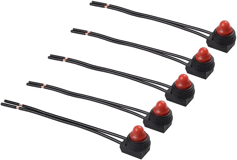 Interruptor de botão push button Quentacy 12 V à prova d’água vermelho para veículos – Pacote com 5