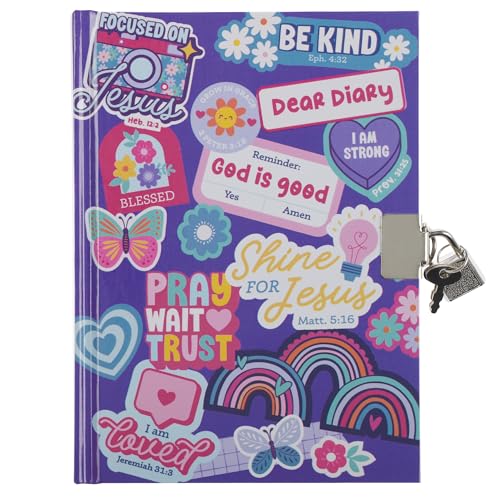 Secret Diary with Lock/Keys, Girls Interactive Christian Purple Journal with Writing Prompts Teen, Tween Shine For Jesus Matt. 5:16 Bible Verse