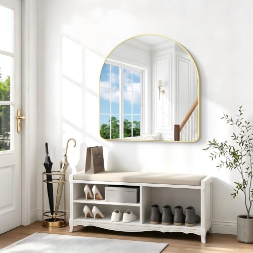 Image of BONEWEI Arched Wall Mirror,42x42 inch Gold Arched Mirror Bathroom,Large Vanity Mirror for Over Sink Metal Frame,Tempered Glass Arch Mirrors for Bedroom,Entryway,Living Room,Home Decor Shatter-Proof