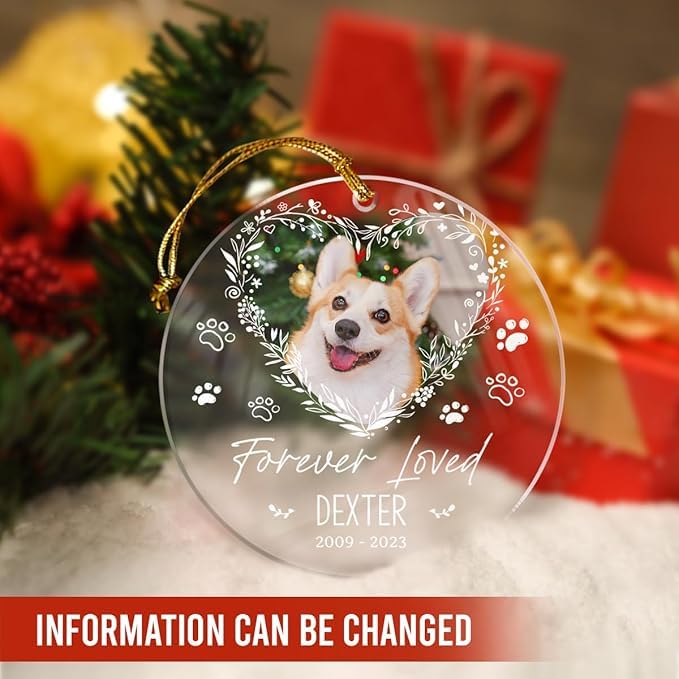 Custom Pet Memorial Ornament with Dog Cat Photo Picture Acrylic Christmas Ornaments Keepsake Sympathy Remembrance Gifts for Loss of Dogs Cats Pets