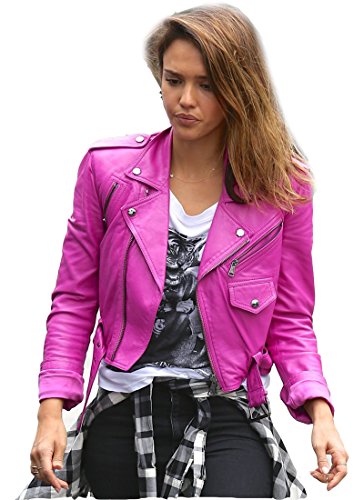 Leather Lifestyle Women's Lambskin Leather Bomber Biker Motorcycle Stylish Pink Jacket #Wj07 (Small (Fits Chest To 30-31 Inch), Queen Pink_Silver Zip) #TOP19