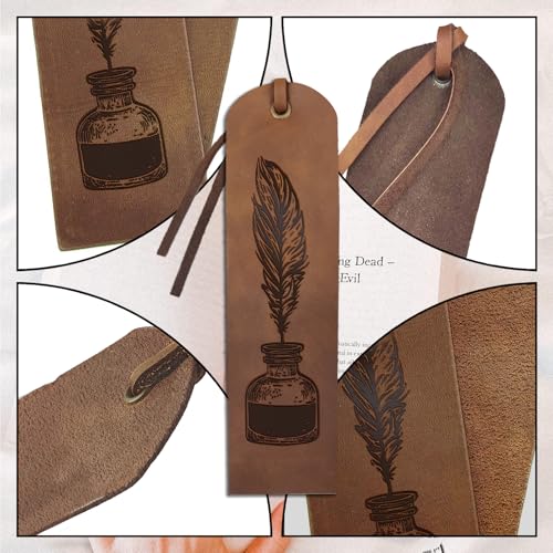 MAYJOYDIY 4Pcs Vintage Leather Bookmarks, 5×18cm Handmade Feather Ink Design for Book Lovers & Writers - Image 4