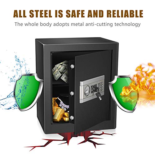 1.53Cub Security Safe Lock Box, Fireproof and Waterproof Safe Cabinet, Digital Combination Lock Safe, with Keypad LED Indicator, for Home Office Hotel Business Cash Gun Document Money Jewelry (Black)