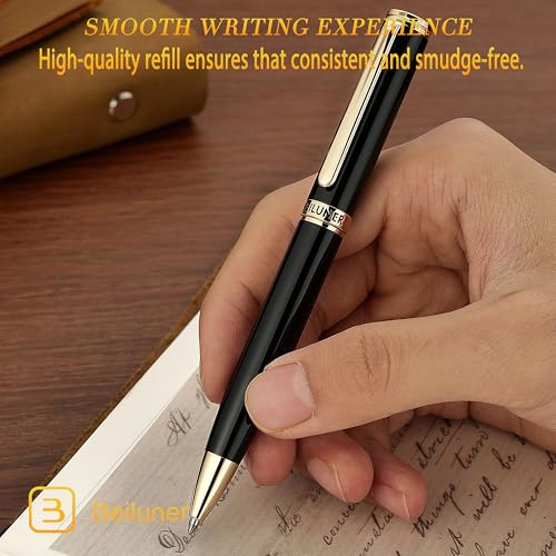 Image of BEILUNER Luxury Gel Pen with 24K Gold Finish, Black Piano Lacquer, Luxury Grade Craftsmanship, Best Pen Gift Set for Men and Women, Professional, Executive, Office, Retractable Nice Pens