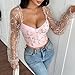 GIYKBX Womens Embroidered Floral Corset Crop Top Sheer Mesh Long Sleeve Sexy V-Neck Lace-Up Backless Going Out Bustier Tops, Pink XL