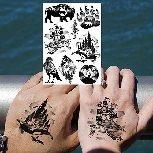 6 Sheets FANRUI Small Black Animals Temporary Tattoos For Women Kids Men Cute Geometric Mountain Forest Custom Lion Moon Star Fake Tattoo Sticker Waterproof Arm Children Tiny Hands Face Temp Tatoo Paw - Thumbnail 3