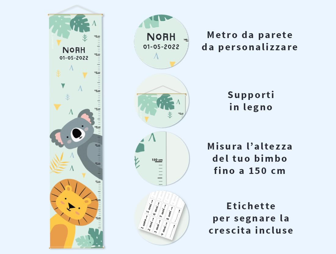 Personalizzato Metro Crescita Bimbi Nome Data Nascita 129x28 cm Stellasticker