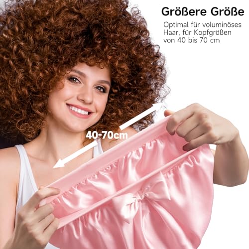 Umisleep 100 % Maulbeerseide 22 Momme große Seidenhaube zum Schlafen, doppellagig, rutschfest und atmungsaktiv, mit verstellbarem Band für lange, lockige Haare, Hellrosa