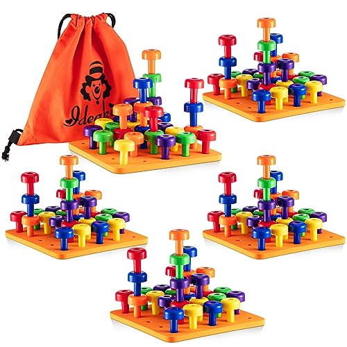 Image of Shappy Toddler Peg Boards Montessori Sorting Stacking Toys for Kids 120 Pcs Pegs with 4 Foam Boards & Storage Bag Fine Motor Skills Educational Toy for Home Preschool(Orange)
