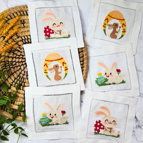 HCRAFT Embroidered White Cocktail Napkins 6