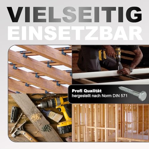 Sechskant Holzschrauben 8x40 mm - 25 Stück - DIN 571 Schlüsselschrauben - Schlüsselschrauben - Holzbauschrauben verzinkt - Holzschraube Sechskant