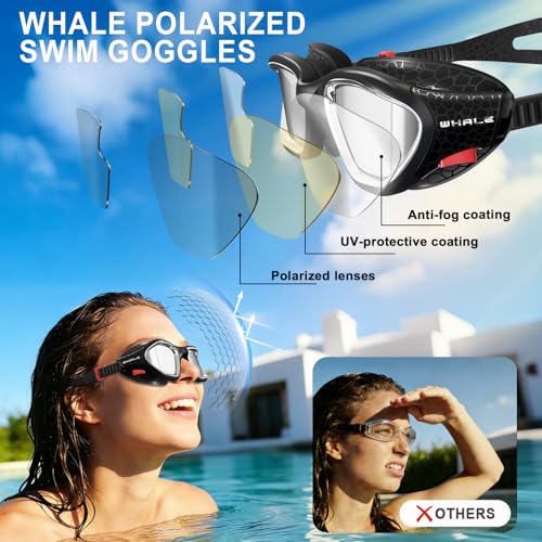 Image of Whale Swim Goggles Polarized Anti-Fog Lenses, Unisex | 100% UV Protection | Anti-Fog Goggles High Definition, Wide-Angle View