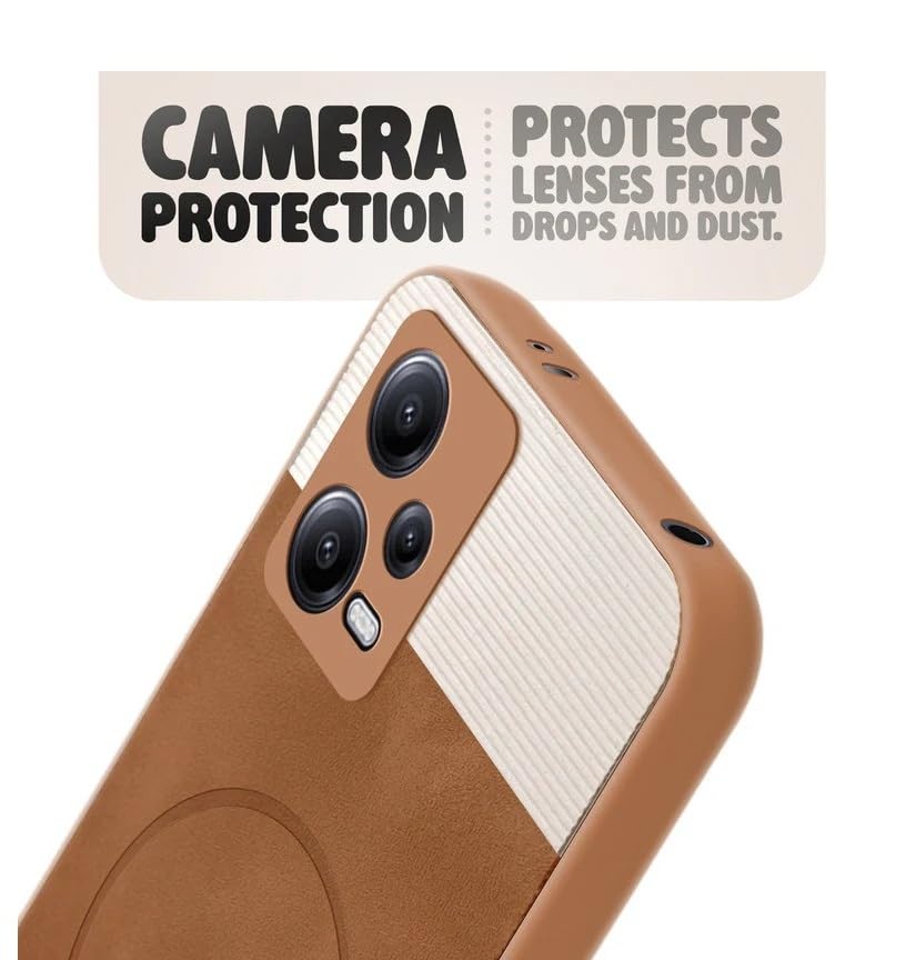 Image of Bintage CASE Mac Safe Design Hard Light Weight Back Case | Soft Border Camera Protect | Dual PU Leather Finish Back Cover Compatible for Poco X5 Pro 5G - White & Brown
