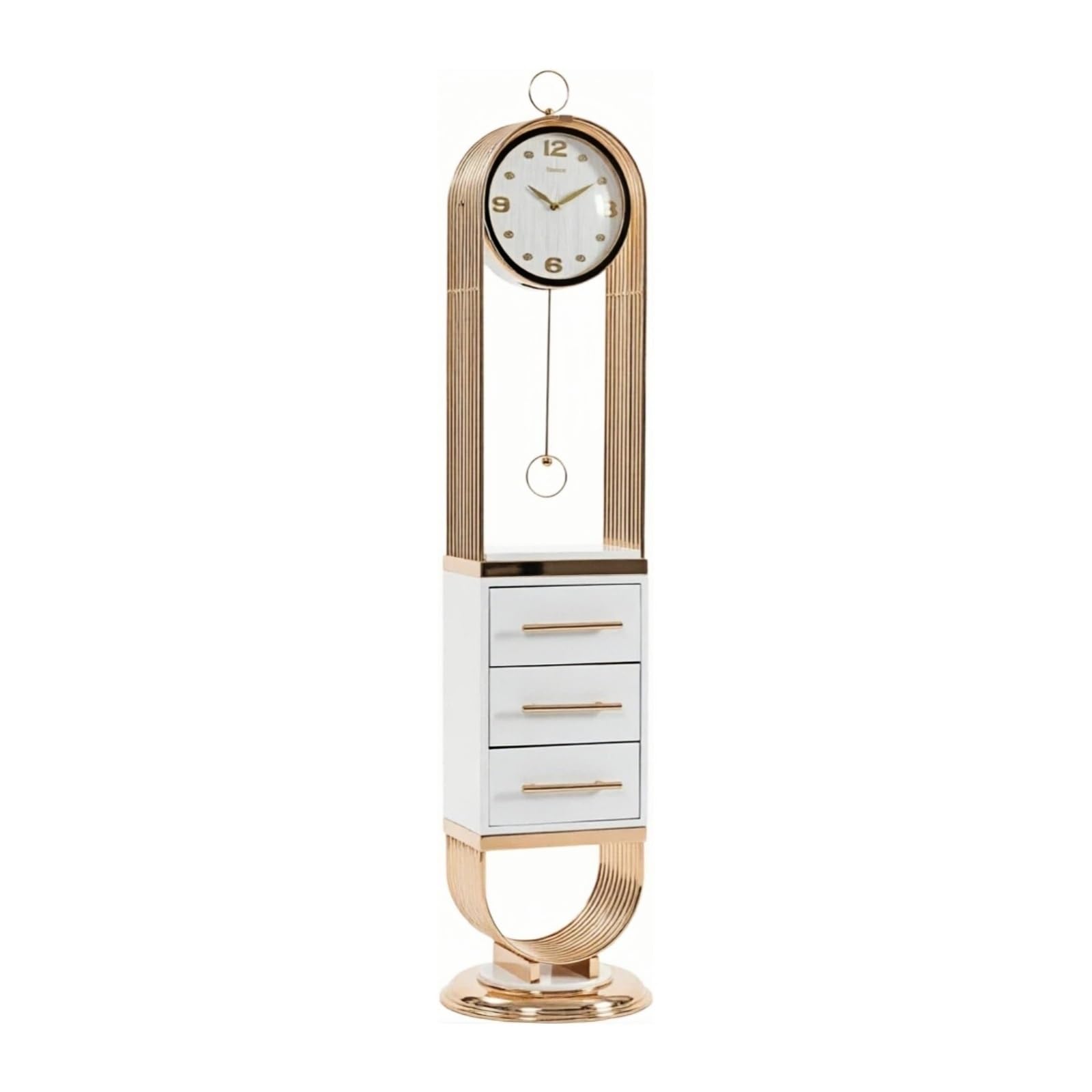 FZL02068LM Grandfather Metal Floor Clock with Drawers Pendulum Silent Decorative for Living Room Standing clock(White)
