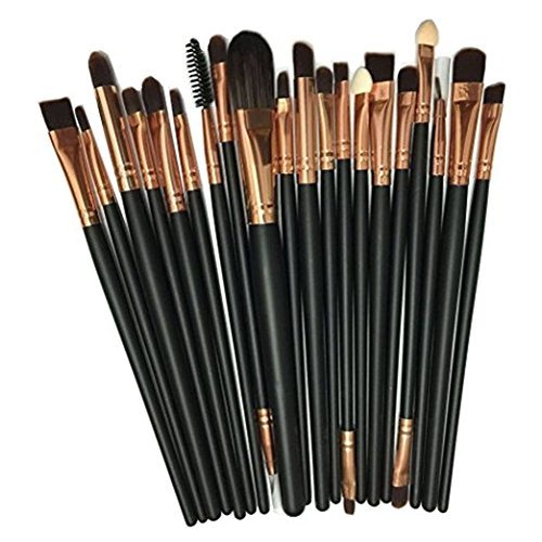 MELADYÂ®20pcs Multi-function Black+Rose Gold Pro Cosmetic Powder Foundation Eyeshadow Eyeliner Lip Makeup Brushes Sets