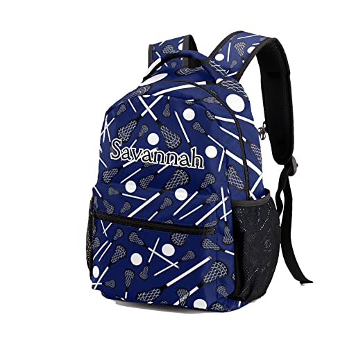 Custom Dark Blue Lacrosse Sticks Waterproof Backpack Bookbag with Name for Birthday Holiday Gift2