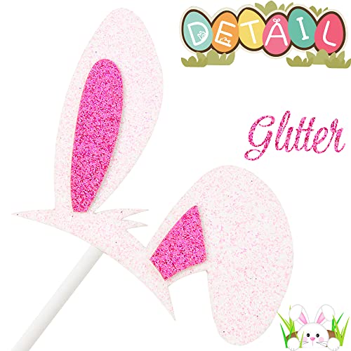 48 Pcs Easter Party Decorations Pink Glitter Bunny Ears Cupcake Topper Easter Rabbit Cupcake Toppers For Easter Spring Theme Birthday Party Supplies #TOP3