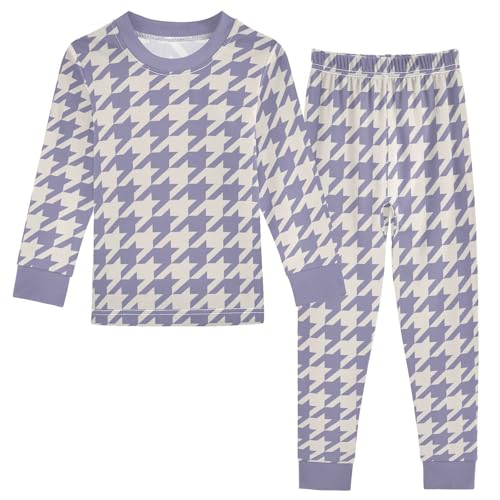 Classic Houndstooth Pajamas Sets Cute Long Sleeve Pants Set for Night Wears